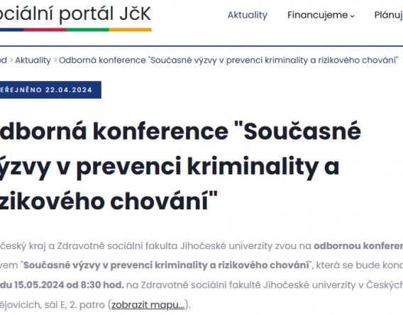 Odborná konference "Současné výzvy v prevenci kriminality a rizikového chování"