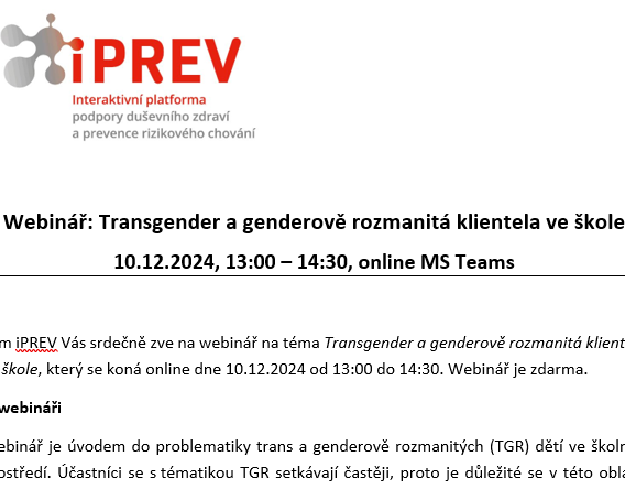 Webinář: Transgender a genderově rozmanitá klientela ve školách