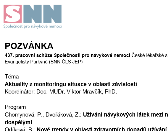 Purkyňka na téma: Aktuality z monitoringu situace v oblasti závislostí